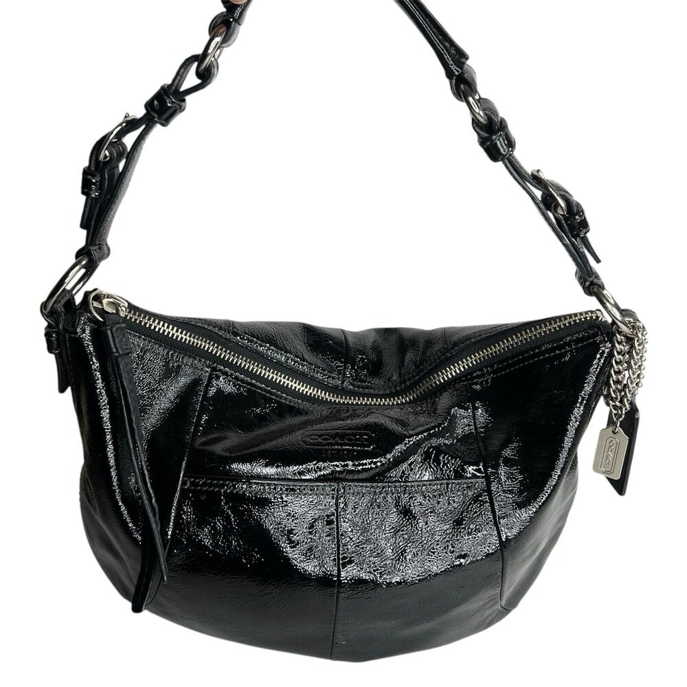 Coach Patent Leather Black Hobo Bag Purse 12886